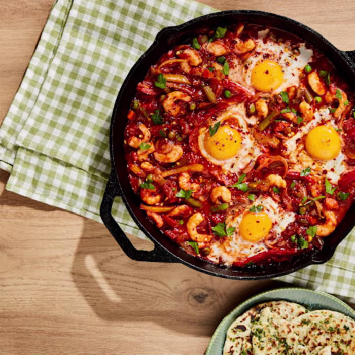 Prawn and Vegetable Shakshuka with Easy Flatbreads