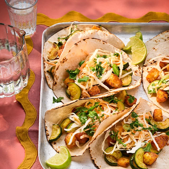 Crispy Halloumi Tacos with Spicy Slaw