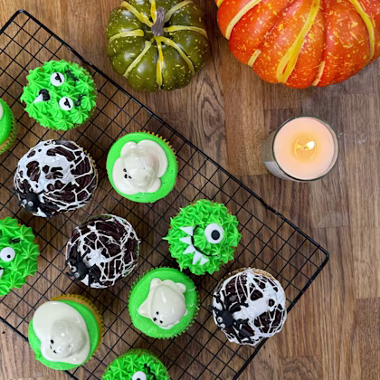 Morrisons Halloween Cupcakes - Spooky Strawberry Ghosts, Sweet & Sticky Spider Webs and Mega-Tasty Monsters