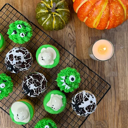 Morrisons Halloween Cupcakes - Spooky Strawberry Ghosts, Sweet & Sticky Spider Webs and Mega-Tasty Monsters