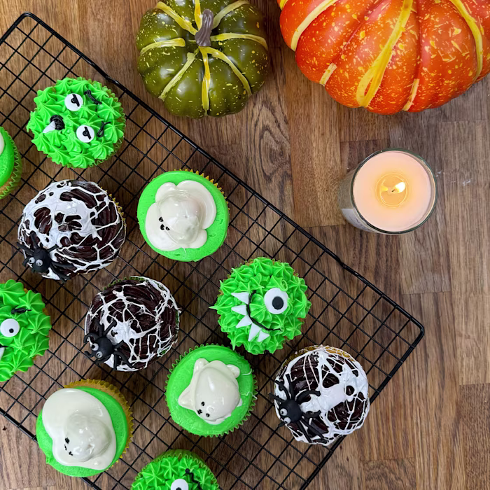 Morrisons Halloween Cupcakes - Spooky Strawberry Ghosts, Sweet & Sticky Spider Webs and Mega-Tasty Monsters