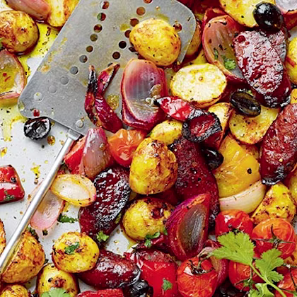 Jersey Royal and Chorizo Tray Bake