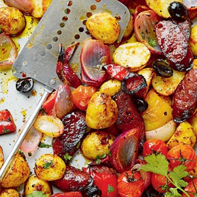Jersey Royal and Chorizo Tray Bake