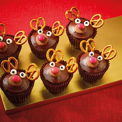 Pretzel and Chocolate Reindeer Cupcakes