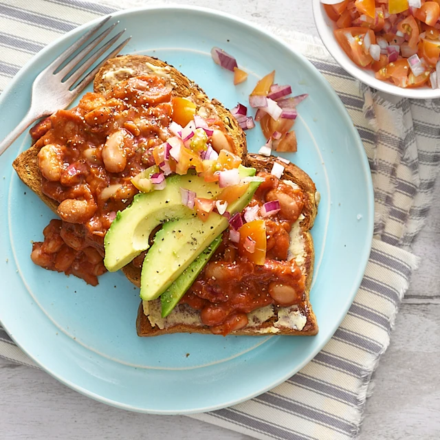 Mexican style beans on toast, creamy avocado & homemade tomato salsa