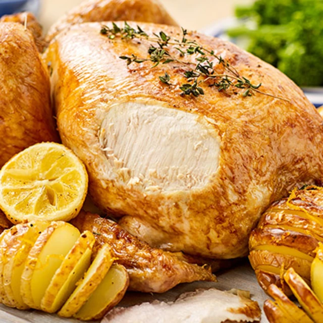 Roast Chicken with Lemon and Garlic served with Hasselback Potatoes
