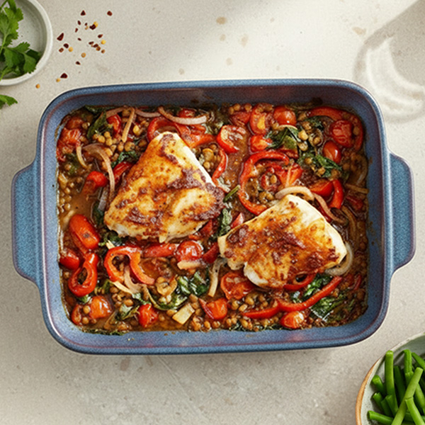 Harissa Cod Tray Bake