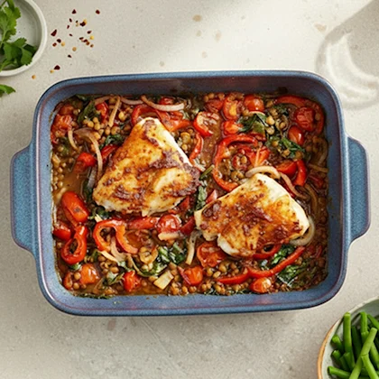 Harissa Cod Tray Bake