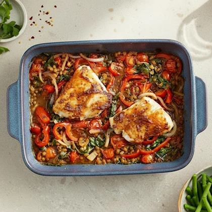 Harissa Cod Tray Bake