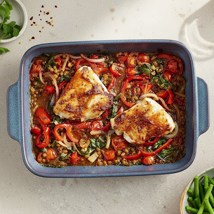 Harissa Cod Tray Bake