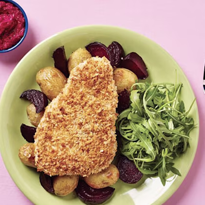 Chicken Schnitzel with Roast Beetroot & Baby Potatoes