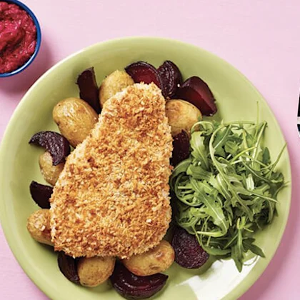 Chicken Schnitzel with Roast Beetroot & Baby Potatoes