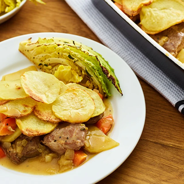 Lamb Hotpot with Roast Savoy Wedges