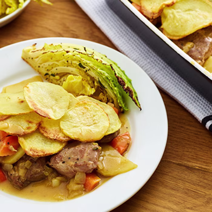 Lamb Hotpot with Roast Savoy Wedges