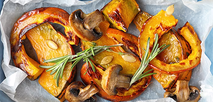 roasted butternut squash and mushroom dish