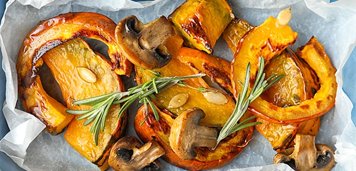roasted butternut squash and mushroom dish