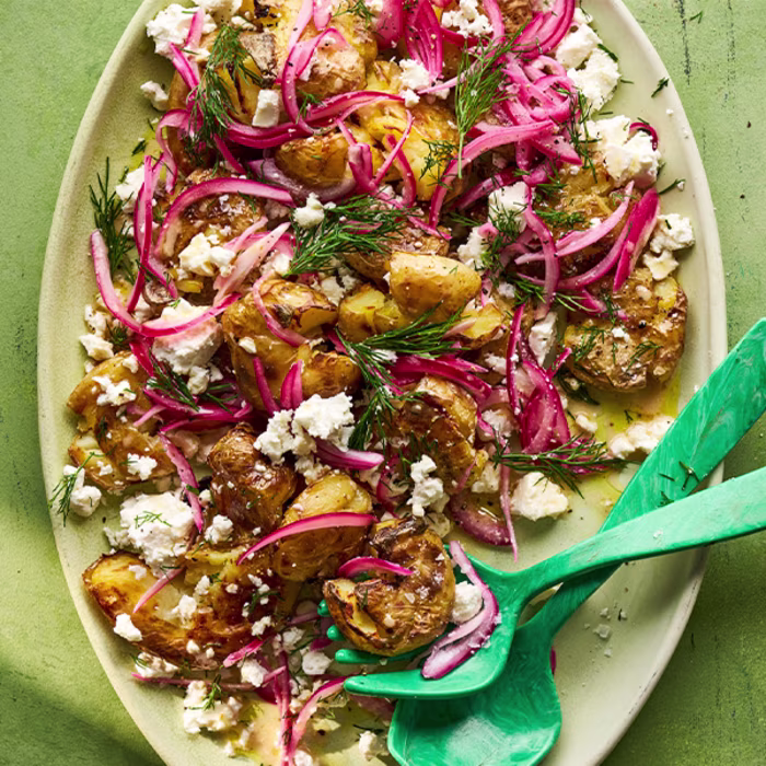 Smashed Potato Dill, Feta and Pickled Red Onion Salad