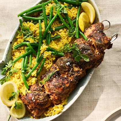 Tandoori Chicken King Kebab with Saffron and Green Bean Biryani