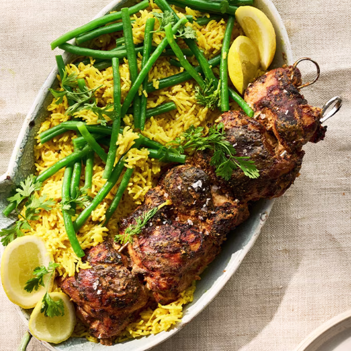 Tandoori Chicken King Kebab with Green Bean Biryani