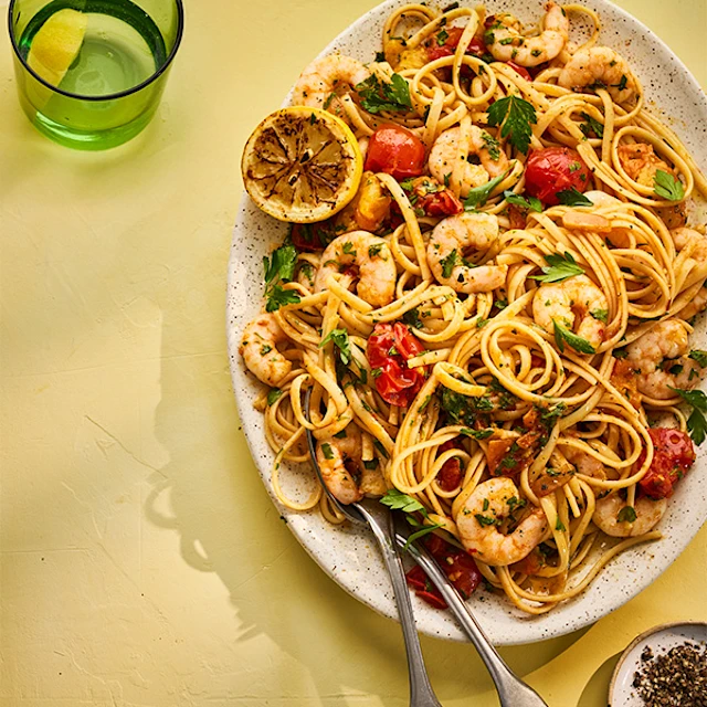 Sharing Platter Linguine with Prawn Pil Pil