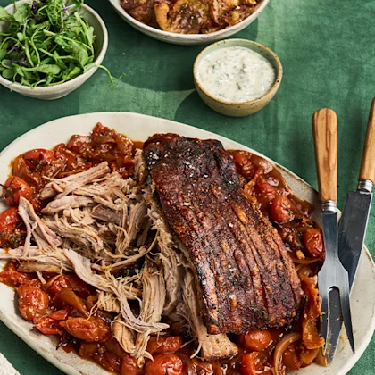 Smoked Paprika & Fennel Dry Rub Pork Shoulder with Roasted Tomatoes