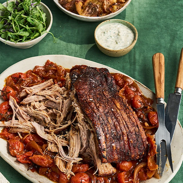 Smoked Paprika & Fennel Dry Rub Pork Shoulder with Roasted Tomatoes