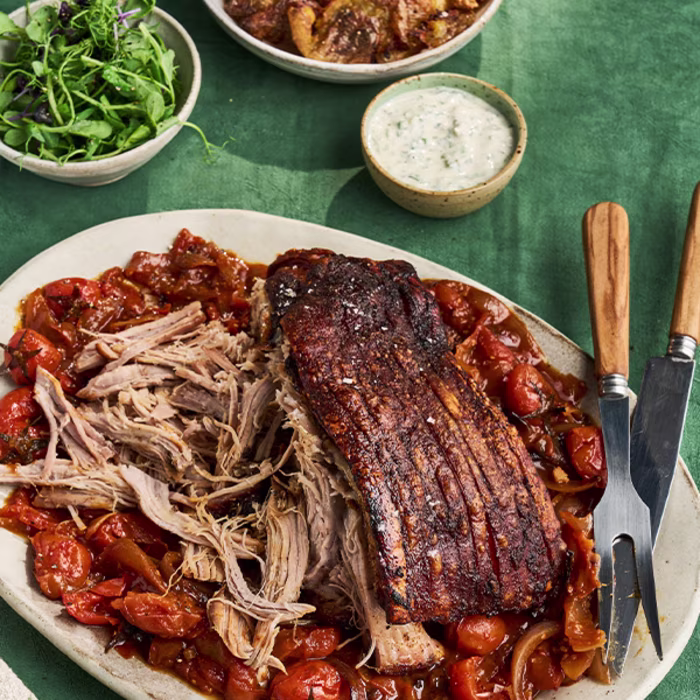Smoked Paprika & Fennel Dry Rub Pork Shoulder with Roasted Tomatoes