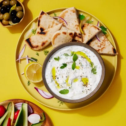Tzatziki with pitta and veg batons