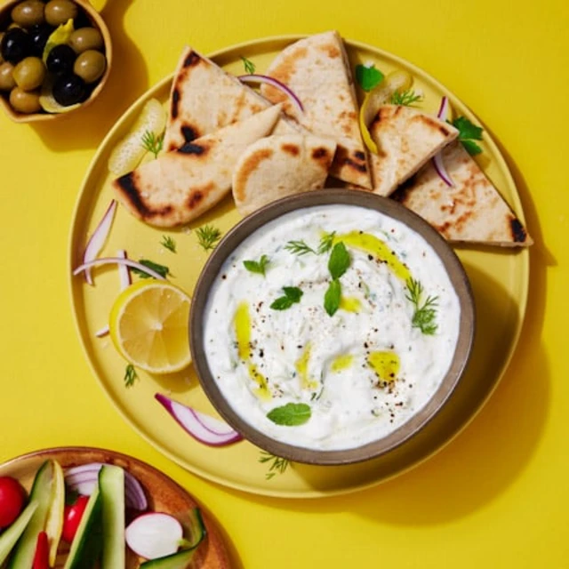 Tzatziki with pitta and veg batons