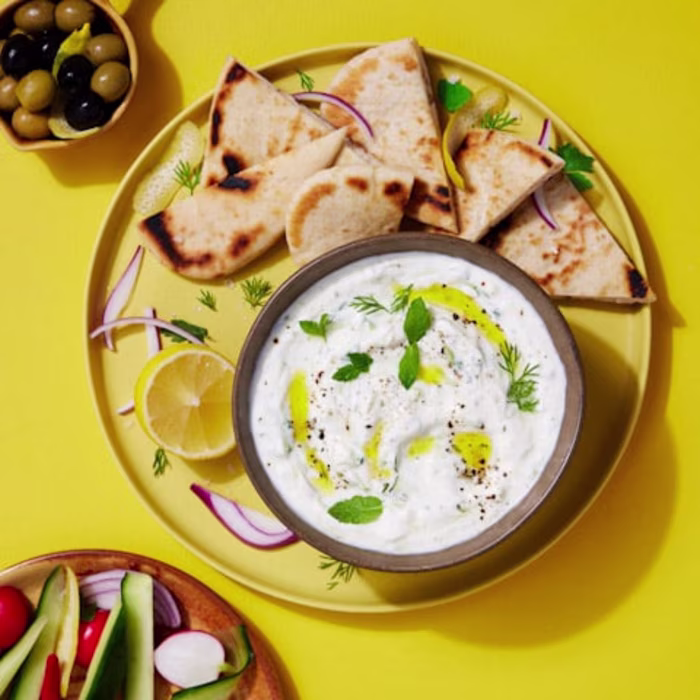 Tzatziki with pitta and veg batons