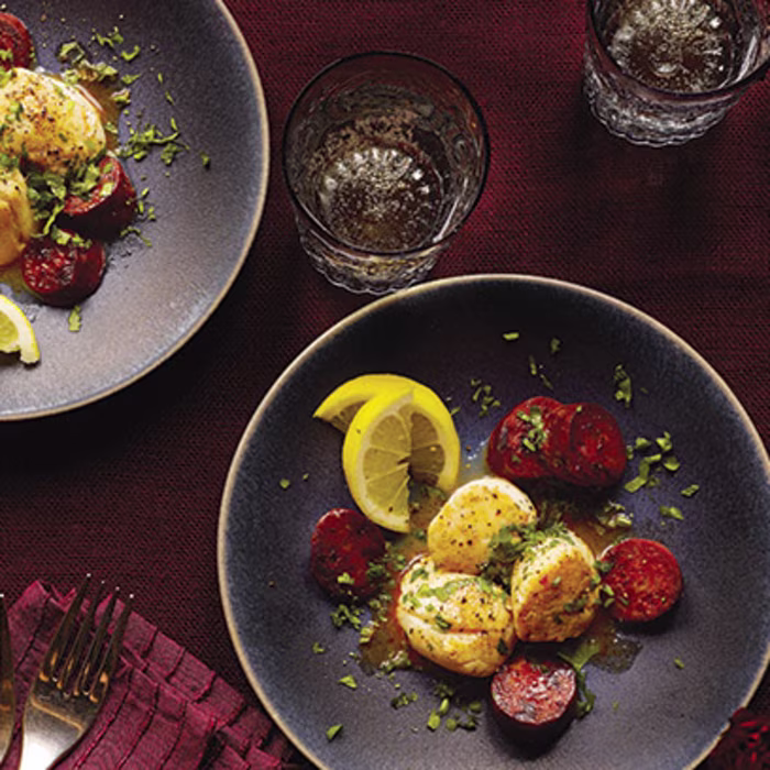Seared Scallops with Lemon and Chorizo