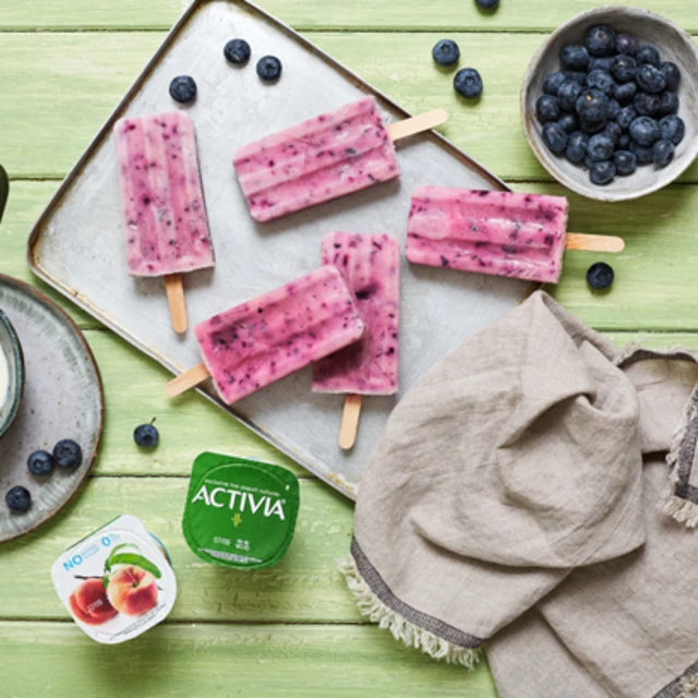 Peach Frozen Activia Yogurt and Blueberry Lollies