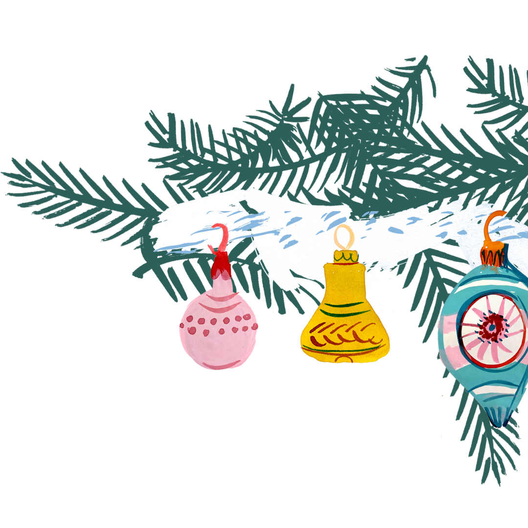 ilustracja-eko-bombki-zielone-galezie-snieg-swieta