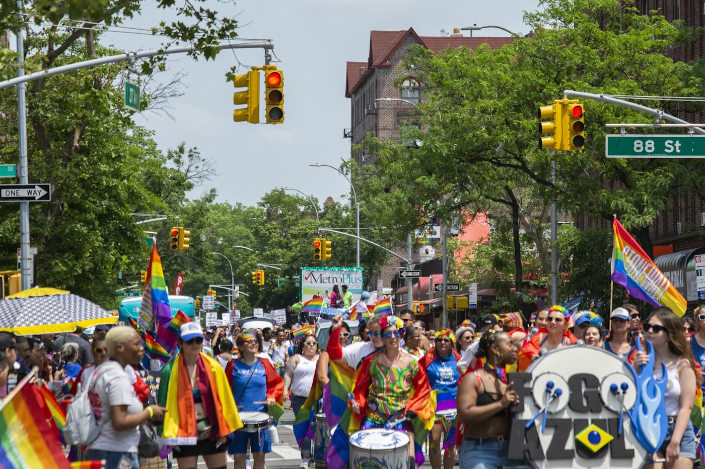 Queens Pride crowd 37th Avenue Jackson Heights