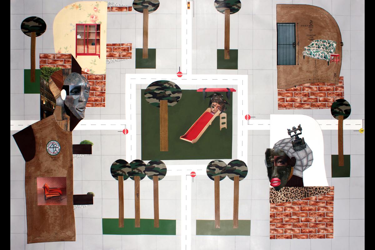 &quot;A Safe Play To Play&quot; (2014), by Derrick Adams. Courtesy, Derrick Adams and Rhona Hoffman Gallery.