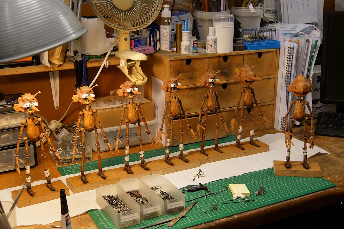 Mackinnon &amp; Saunders. Inprogress Pinocchio Production Puppets at the ShadowMachine workshop. Guillermo del Toro&rsquo;s Pinocchio, 2022. Image courtesy Netflix
