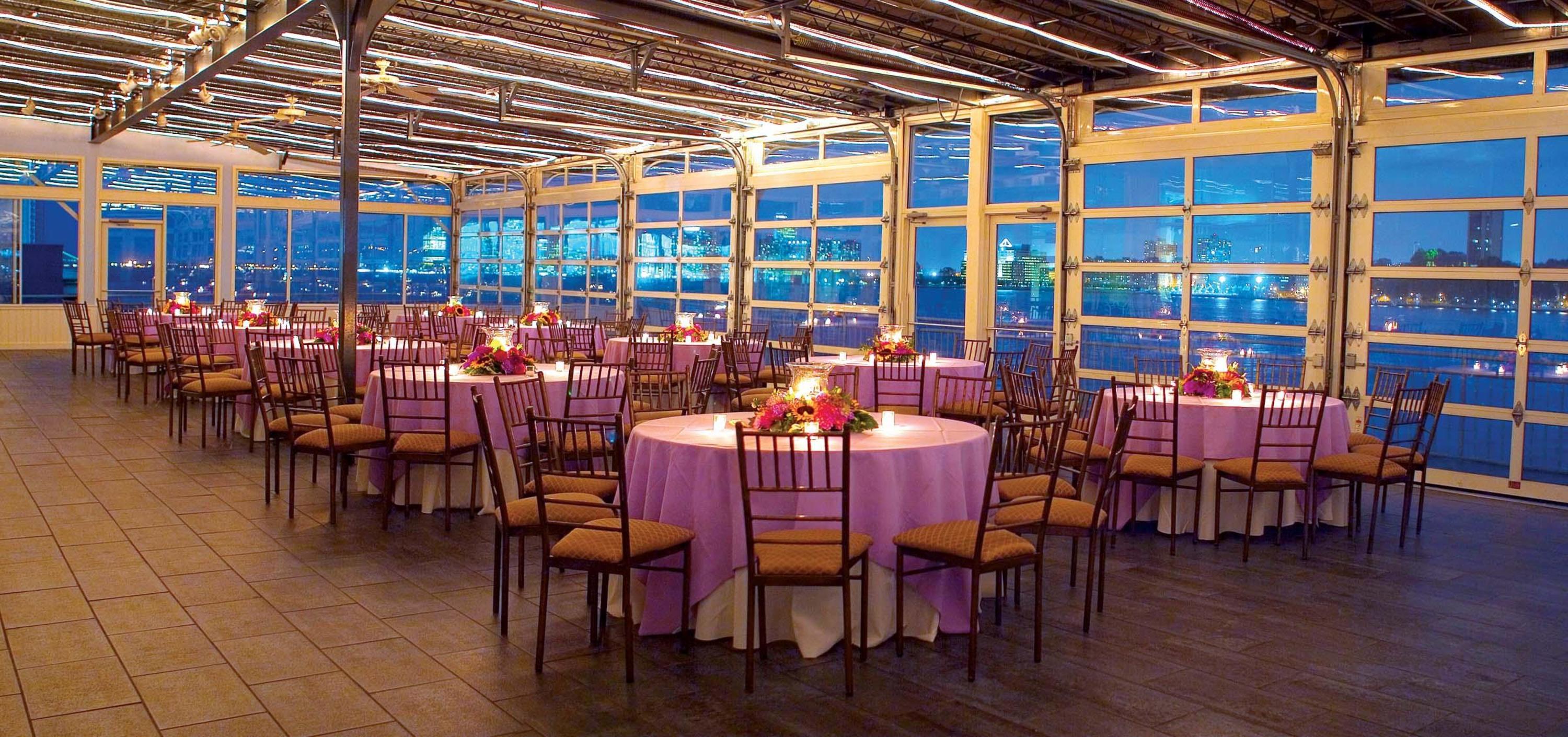 indoor terrace at Sunset Terrace at Chelsea Piers