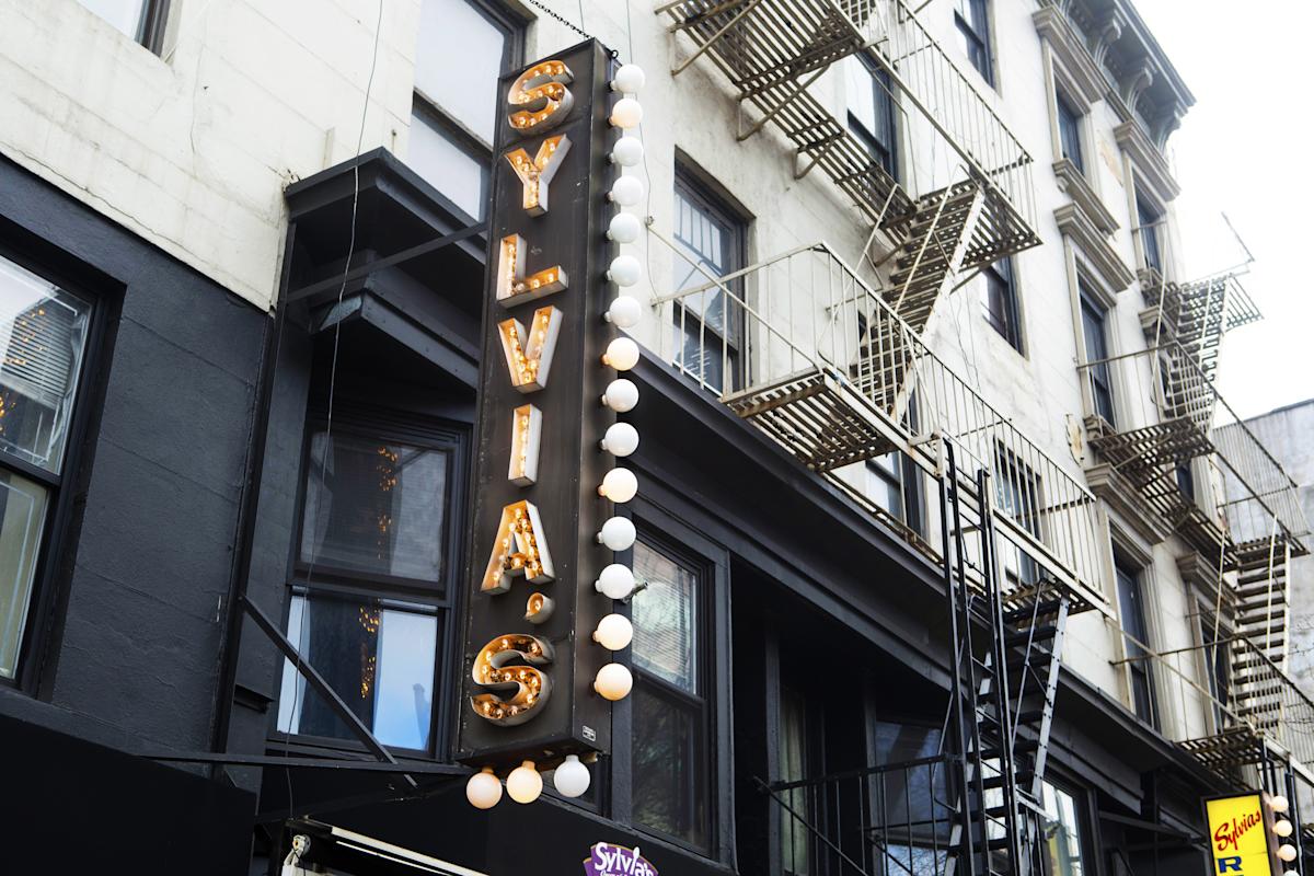 Sylvias outdoor sign in Harlem, NYC