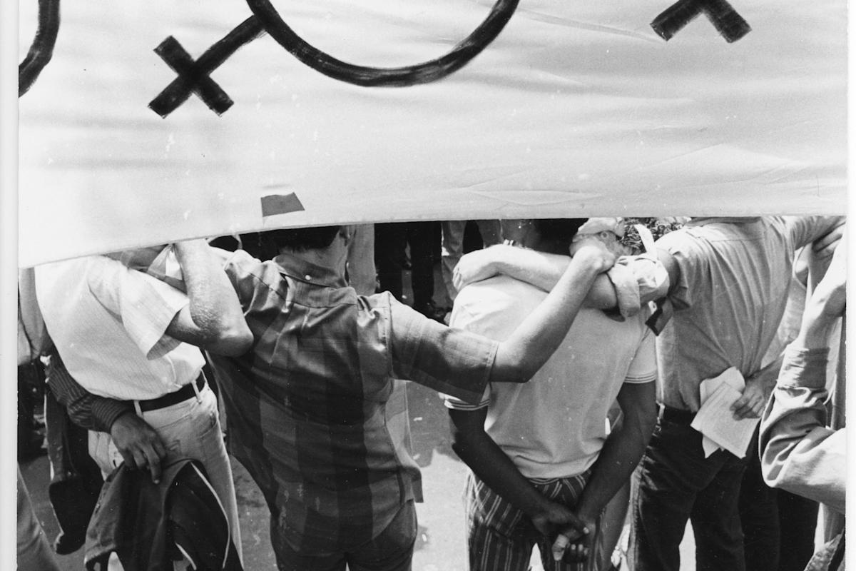 Fred W. McDarrah, "First Gay Pride March," July 27, 1969. &copy; Estate of Fred W. McDarrah. All Rights Reserved.