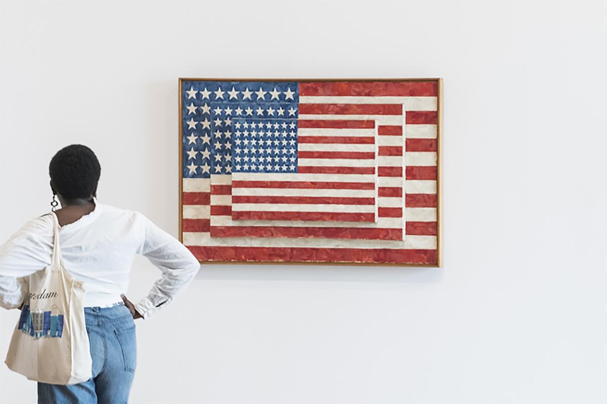 Jasper Johns, Three Flags, 1958, as installed in The Whitney's Collection: Selections from 1900 to 1965. Photo: Matthew Carasella