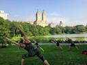 A group of people doing yoga in Central Park