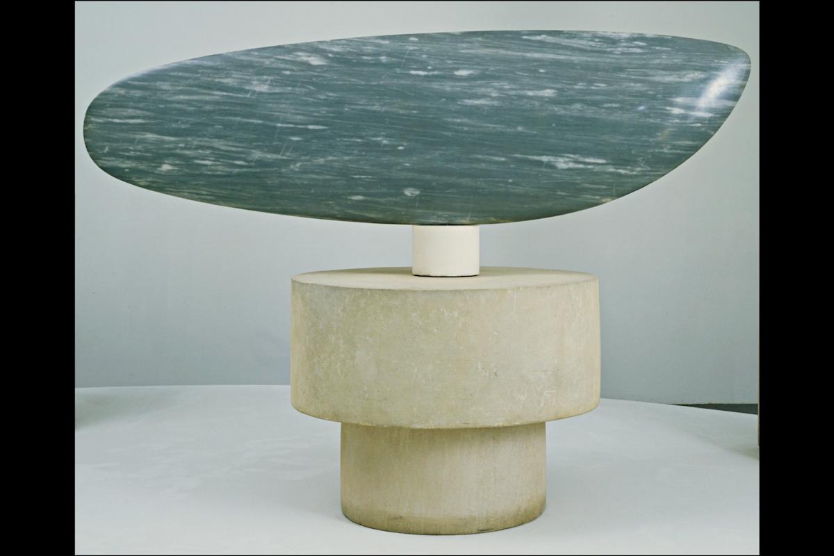 
Constantin Brancusi. Fish. 1930. Blue-gray marble, 21 x 71 x 5 1/2&Prime; (53.3 x 180.3 x 14 cm), on three-part pedestal of one marble 5 1/8&Prime; (13 cm) high, and two limestone cylinders 13&Prime; (33 cm) high and 11&Prime; (27.9 cm) high x 32 1/