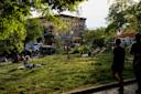 People sit on the grass and spend the day at Maria Hernandez Park in Brooklyn