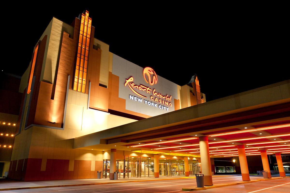 exterior of Resorts World Casino New York City at night