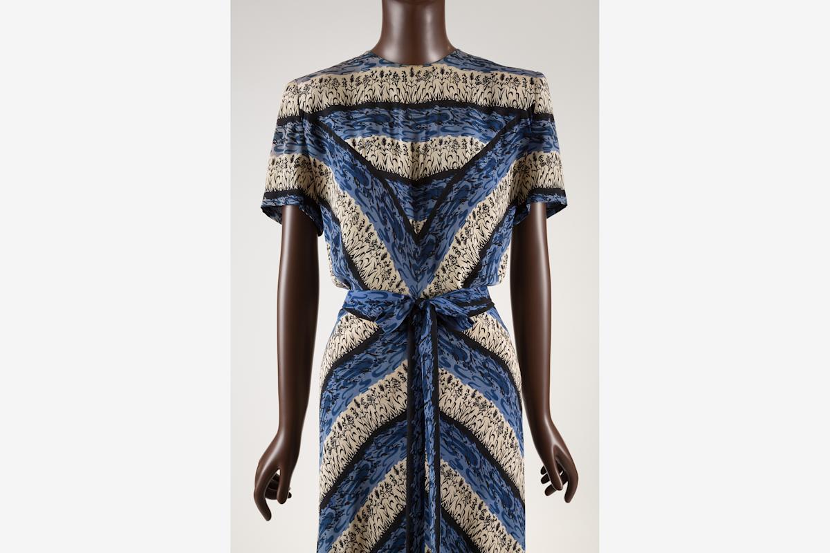 "Adrian day dress" (1943), by Gilbert Adrian. USA, printed rayon. Courtesy, The Museum at FIT.

