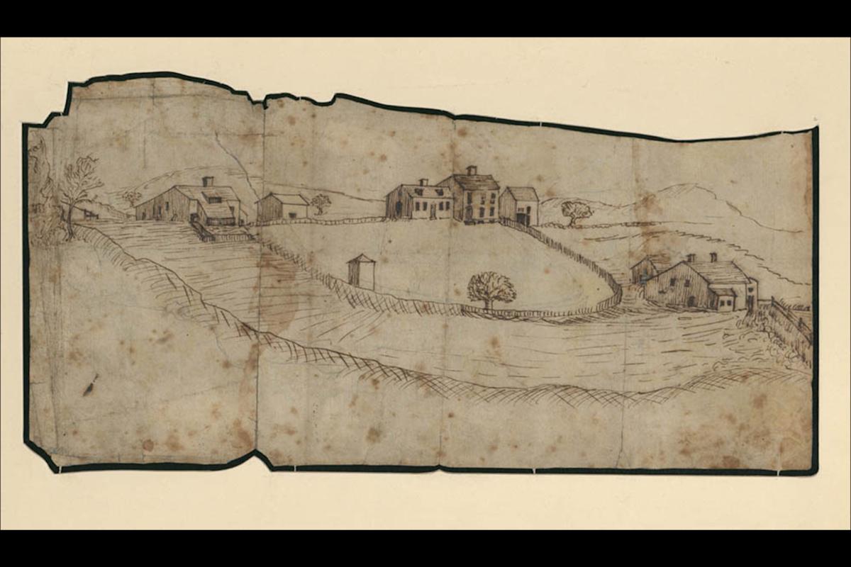 Attributed to Paul Revere Jr. (1735&minus;1818),
Sketch of Revere&rsquo;s copper mill and home in
Canton, Massachusetts, ca. 1800. Pen and
ink. Massachusetts Historical Society, Boston,
Massachusetts