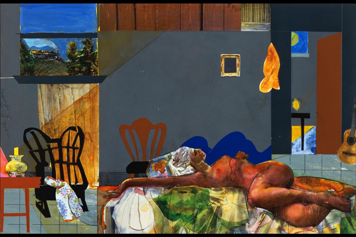 Romare Bearden (1911&ndash;1988)
Reclining Nude, 1979
Collage on board,
15&frac12; x 23&frac12; in.
SCAD Museum of Art Permanent Collection
Gift of Walter O. Evans and
Mrs. Linda J. Evans  