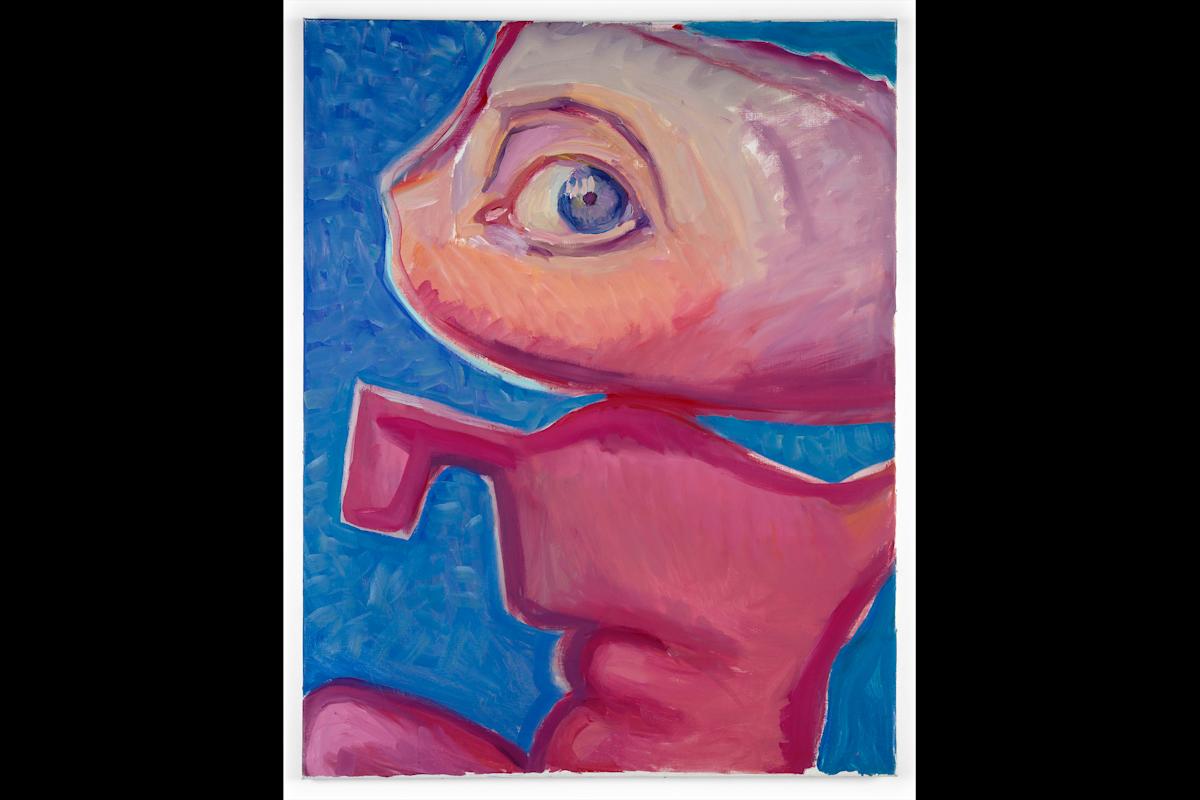 Maria Lassnig, Augenmensch (Visual/Eye Person) 1992. Oil on Canvas. 125x100 cm. / 49 194 x 39 3/8 in. &copy; Maria Lasnig Foundation. Ursula Hauser Collection, Switzerland 