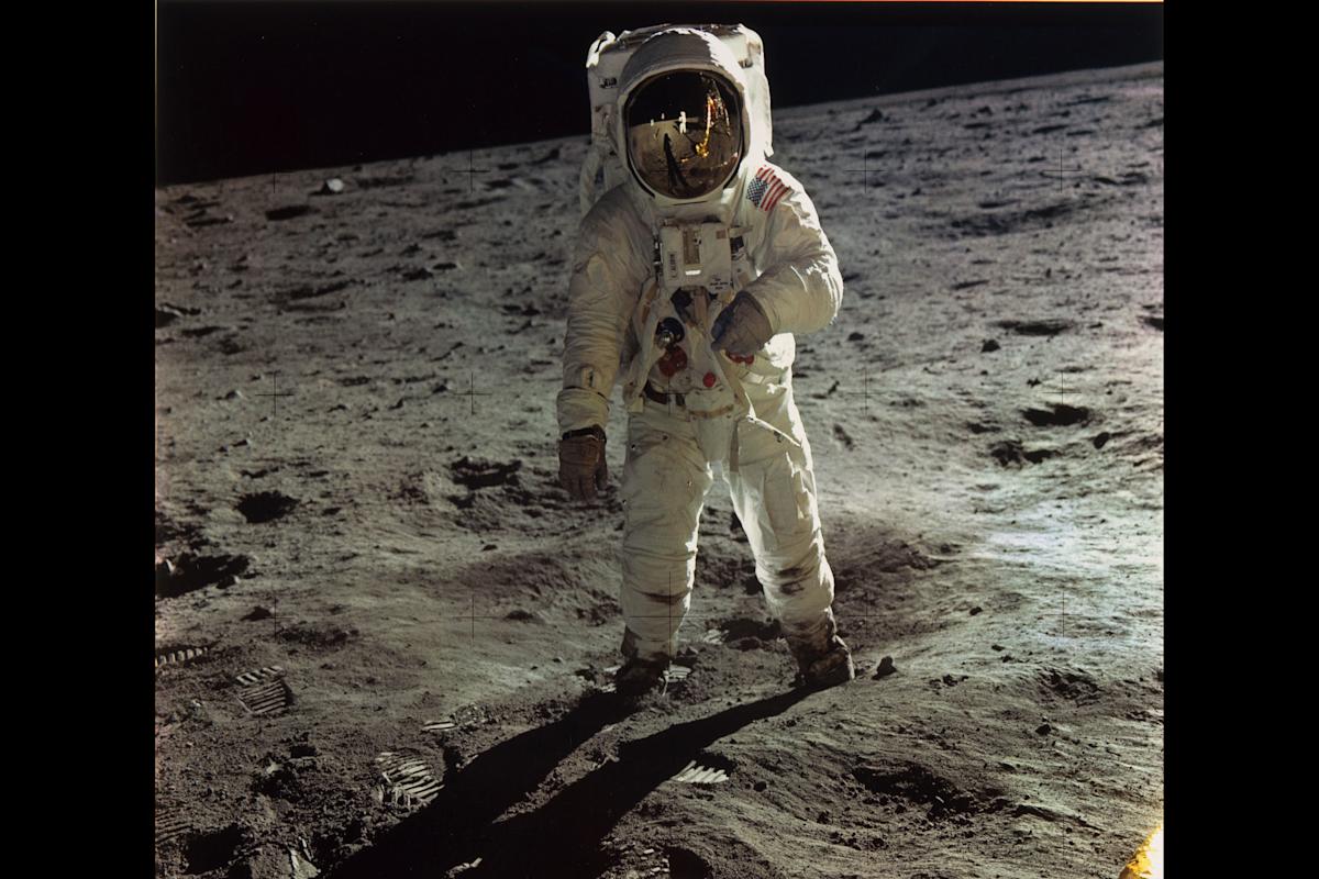 Neil Armstrong (American, 1930&ndash;2012) NASA Apollo 11
Buzz Aldrin Walking on the Surface of the Moon near a Leg of the Lunar Module, 1969, printed later. The Met Museum, Purchase, Alfred Stieglitz Society Gifts