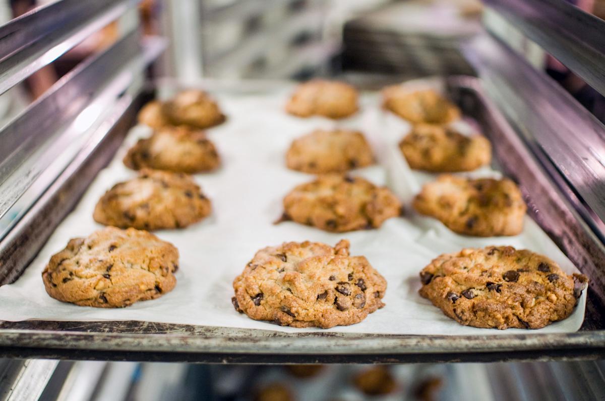 Fresh chocolate chip cookies at Levain Bakery, Upper West Side, NYC